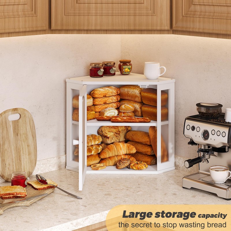 Furshus Corner Bread Box for Kitchen Countertop,Bread Storage for Homemade