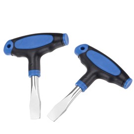 2 Pcs T Handle 9mm Flat Head Screwdriver Ergonomic, Large Flat Head Screwdriver, Flat Head Screwdriver with Rubber Plastic T-Bar, Ergonomic Handle Flat Head Slotted Screwdriver, Blue Black
