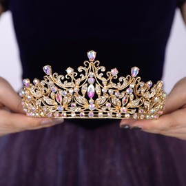 Teyglen Gold Crystal Wedding Tiara for Women Royal Princess Rhinestone Queen Crown Headband for Brithday Pegeant Party Prom Bridal Crown Tiara Hair Jewelry (Gold)