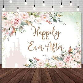 AIBIIN 7x5ft Happily Ever After Backdrop for Bridal Shower White Pink Floral Bride to Be Wedding Photography Background Gold Dots Bridal Shower Wedding Party Decorations Banner Photo Props