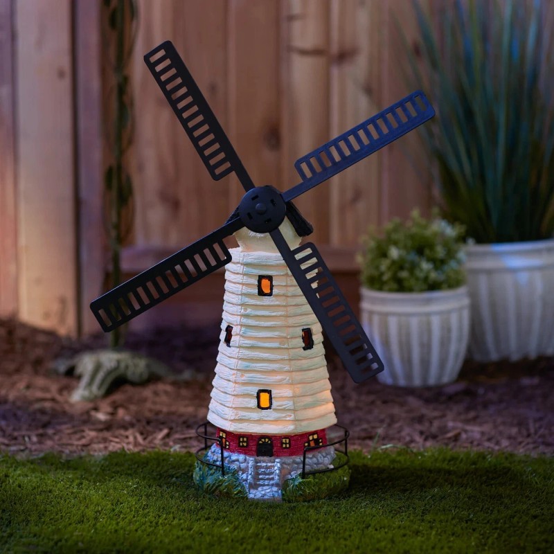 Accent Plus Lighthouse Solar LED Windmill Statue Patio Lawn Garden