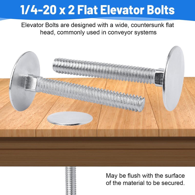 014973239640 Elevator Bolts Zinc, 1/4-20 x 2 Flat Head Elevator