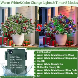 2 Pack 4 Ft Artificial Christmas Entrance Tree in Fake Wooden Box Base with 60 LEDs Warm White Light Timer Waterproof Battery Box Operated 140 Branches 14 Pinecone 12 Berries Xmas Decor for Door Porch