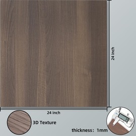 ZYJT Walnut Wood Veneer, 3D Texture Laminate 24" x 24" Non Glued Flexible Durable Wood Veneer Sheets for DIY Table Cabinet Furniture Decorative
