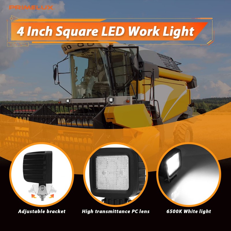Primelux 4 Inch 42W 3660LM LED Tractor Lights,12-24V LED Tractor