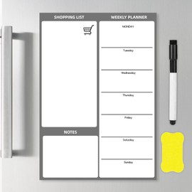 Magnetic Weekly Planner,A4 Magnetic Whiteboard,Magnetic Dry Erase Whiteboard Sheet and Dry Wipe Pen,Meal Planner and Shopping List,Fridge Whiteboard for Meal Prep,Memo Board, Kitchen or Office(E)