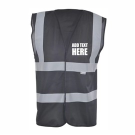 Brook Hi Vis, BLACK Hi Vis Safety Vest Custom Printed Waistcoat, Personalise Front and Back, Brand Your Company Logo, Large