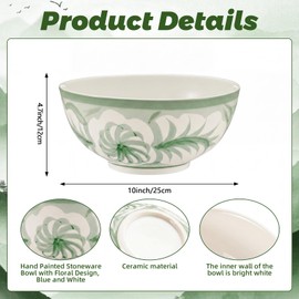 Green and White Chinoiserie Pasta Bowl 10 X 10 X 5 Inche