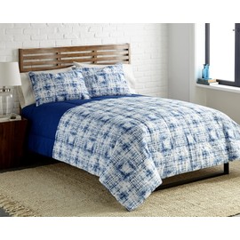 Thermee Micro Flannel Full/Queen-Size Comforter Set, Plush, Soft and Warm Bedding, Machine Wash & Dry, Watercolor Plaid