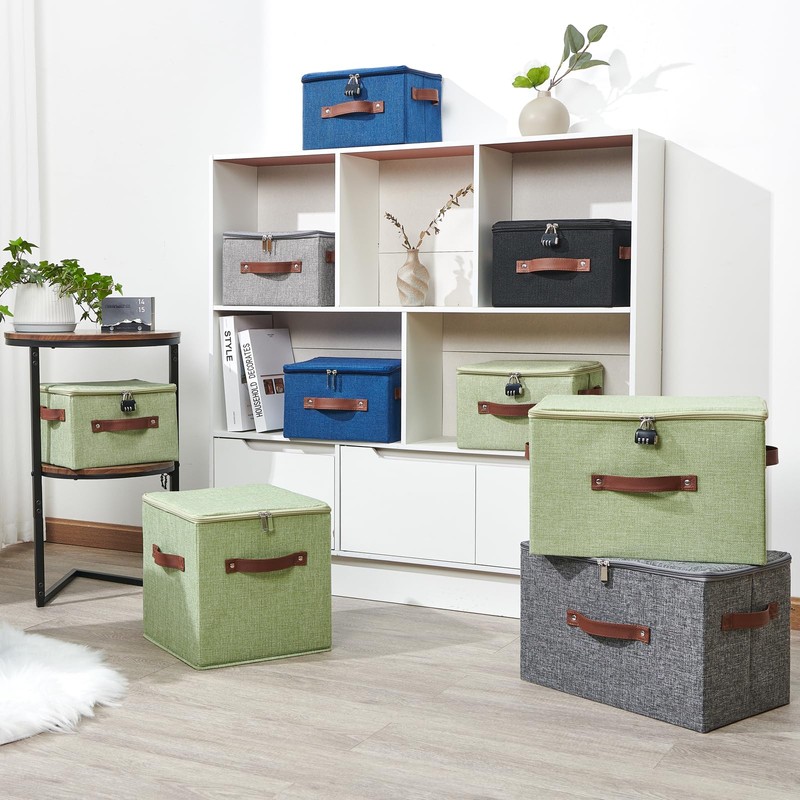 VinneGenzz Storage Bins Boxes with Zipper Lid Combination Lock PU