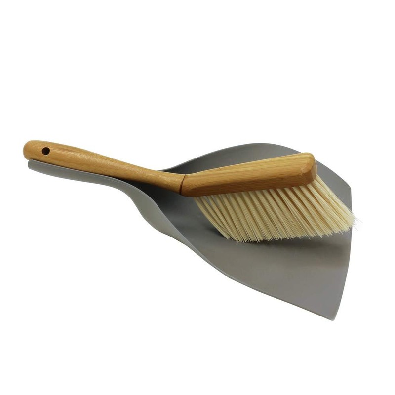 JVL 20-305 Bamboo Dustpan and Bristle Brush Set, Natural