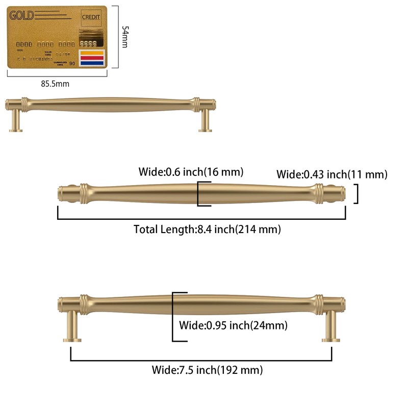 Amerdeco 10 Pack Champagne Bronze Cabinet Pulls 7.5 Inch(192MM) Hole