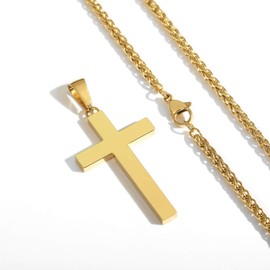 P. BLAKE Stainless Steel Gold Plated Cross Necklace for Men Boys Christian Golden Religious Cross Pendant Chain