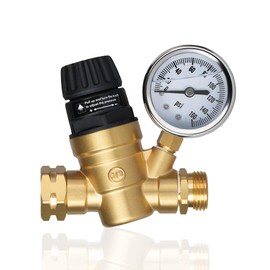Rvhouse RV Water Pressure Regulator with Adjustable Handle, Brass Lead-Free Water Pressure Reducer with 0-160 PSI Gauge and Inlet Screen Filter for RV Camper Travel Trailer