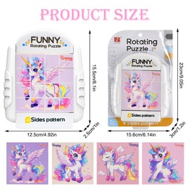 ATMWM Rotating Puzzle 16 Pieces 3 4 5 6 Years Children, 4-in-1 Puzzle, Rotating 3D Puzzle, Patience Games, Educational Toy, Gift for Boys Girls (Unicorns)