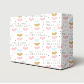 2 Sheets 2 Tags On Your Anniversary Wrapping Paper Classy And Elegant Row Of Hearts And Polka Dots Design For Any Anniversary Pink Blue White Giftwrap