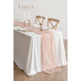 Ling's Moment 10Ft x 35" Wide Blush Gauze Semi-Sheer Table Runner Cheesecloth Tablecloth for Wedding Party Bridal Shower Boho Table Decor…