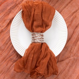 DeZerlor 50 Pack Terracotta Cheesecloth Napkins Washable Fall Burnt Orange Cloth Napkins Set of 50 Rust Thanksgiving Table Napkins Bulk 21x21 Inches for Wedding Bridal Baby Shower Dinner Party Decor