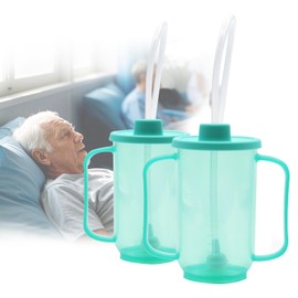 ACUDUDOMA 2PCS Adult Sippy Cups for Elderly, 12oz Spill Proof Cup with 2 Handles Plastic Elderly Sippy Cup with Straw and Lid, Suitable for for Seniors and Adults, Great for Water, Milk, and Soup