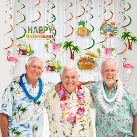 Tropical Retirement Party Decorations - 24PCS Happy Retirement Hanging Swirls, Summer Retirement Party Decorations, Beach Themed Hawaiian Flamingo Retired Party Decorations