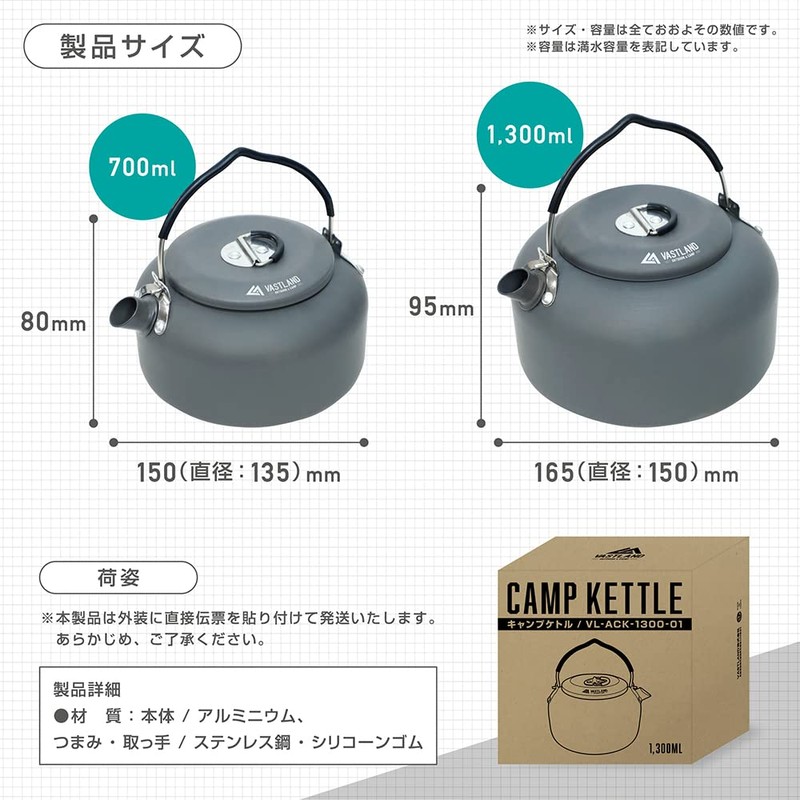 Vastland Camping Kettle, Outdoor Kettle, 3.5 gal (1.3 L), Aluminum,