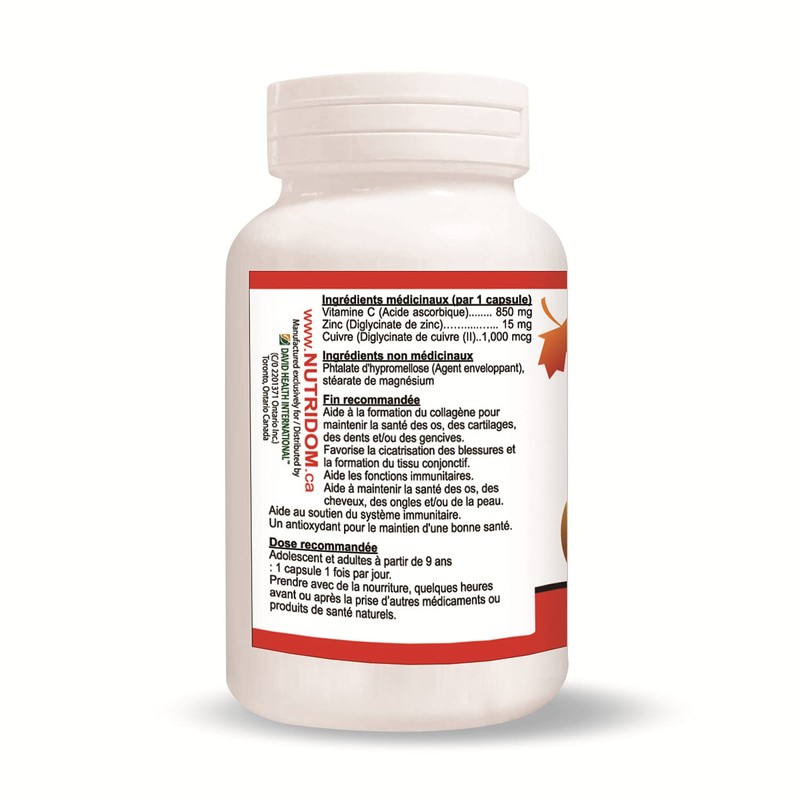 Nutridom Timed-Release Vitamin C (850 mg) with Zinc Bisglycinate (15