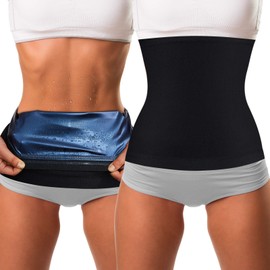Geyoga Waist Trimmer Sweat Waist Trainer Wrap Stomach Wraps for Women Bodybuilding, Blue Inner, Large