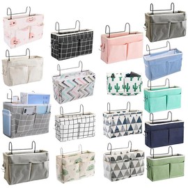 AIMALL Dormitory Bedside Storage Pocket, Hanging Basket Bedside Caddy, Bedside Caddy Hanging Storage Bed Holder Couch Organizer Container Bag Pocket -Side Mesh Pocket and Double Hook Design (Black)