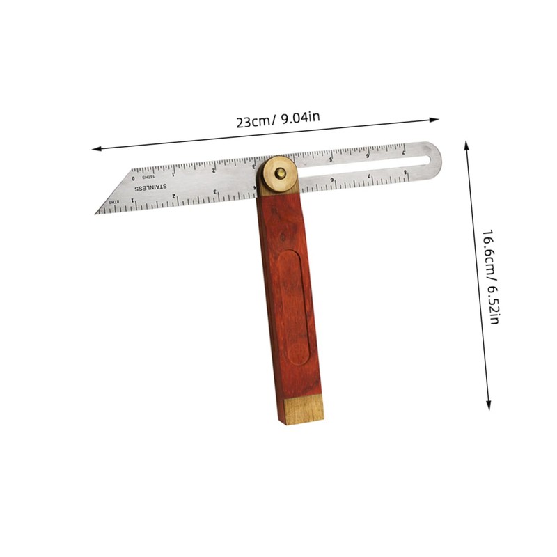 Operitacx Inch T-bevel Angle Finder Movable Square Ruler Red Wooden