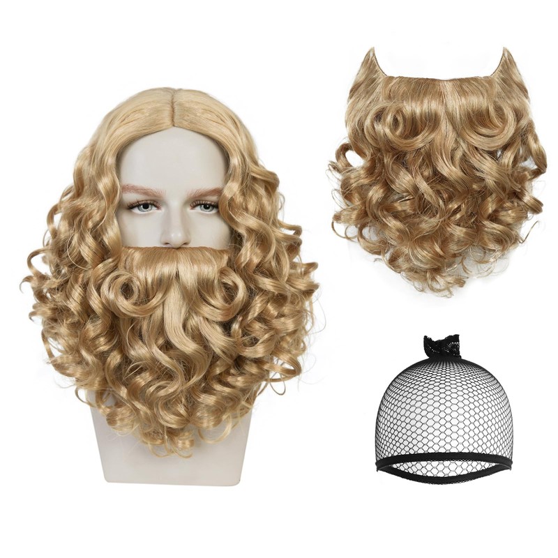 Old Mens Wig and Beard Set for Adult Wavy Men