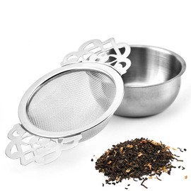 Filter Tea Mesh Fine Mesh Tea Strainers with Bowl Stainless Steel Loose Tea Infusers Strainers with Double Winged Handles for Loose Tea Juice Coffee Filter(Silver)