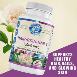Healthy Hair Skin and Nails Supplement for Women & Men | Supports Skin Clarity, Hair Growth, and Nail Strength | Biotin 5000mcg | 60 Capsules | Made i