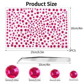Self Adhesive Face Gems and Pearls for Makeup, Festival Jewels, Hair Gems, Rhinestone Stickers for Face, Eye, Makeup, Nail, Body, Crafts 3/4/5/6 mm 975Pcs (06.gem_Rosered)