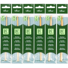 Clover Takumi Bamboo Crochet Hooks,  Sizes F - K, 3.75mm - 6.5mm - All 6 sizes! F, G, H, I, J, K