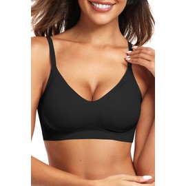 Vertvie Women's Seamless Bra, Without Underwire, Comfortable Push Up, Soft Bra, V Neck, Soft Bustier, Seamless Bra, Ultra Comfortable Padded Bralette, T-Shirts (1 Piece: Black, S)