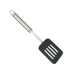 KitchenCraft Professional Slotted Turner with Non Stick Safe Nylon Head, Rectangular, Stainless Steel, 31 cm, Silver/Black