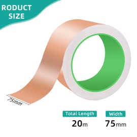 Supaway 1 Rollen Kupferband Selbstklebend 75mm x 20m Copper Tape Doppelseitig Leitfähig Kupferfolienband, Kupferband Gegen Schnecken, Abschirmband Kupferfolie für Erdung, Löten und Schneckenabwehr