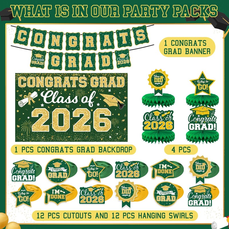 2026 Graduation Decorations Set - Class of 2026 Congrats Grad