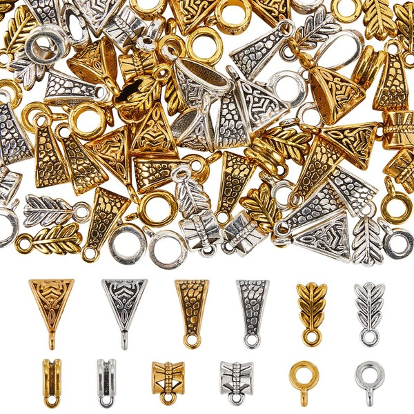 SUNNYCLUE 1 Box 120Pcs 12 Styles Bail Bead Charms Clasp