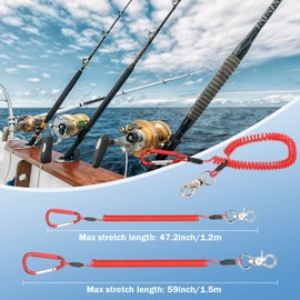 6 Pack Heavy Duty Fishing Lanyard Steel Wire Coiled Lanyard Kayak Retractable Tool Leash Fishing Rod Safety Lanyard Fishing Gear Lanyard Tether Accessories with Alloy Clips for Pliers Boating (Red)
