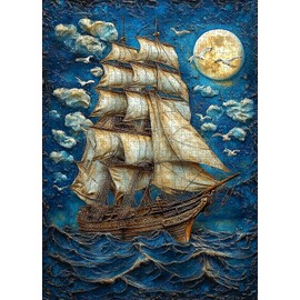 1000pcs Jigsaw Puzzle - Huge Sailboat on The Sea Design, Large Paper Puzzle for Adults, Interactive Family Game, DIY Brain Challenge, Scratch-Resistant, Square Shape, Ideal