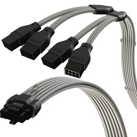 LINKUP - AVA 600W PCIE 5.0 16Pin (12+4) High Current Power Cable | 16AWG, Molded, Soldered & Sleeved Type | for 4x8Pin PCIE 4.0 PSU | Compatible with RTX40 & RTX30 FE GPUs | 45cm White