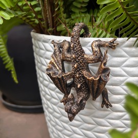 Dragon Planter Pot Flower 4.3'' x 3.82'' Climbing Animal Figurine, Resin Statue and Decorative Sculpture for Vase, Plant Hanger, Garden Outdoor Stone Decor, Patio Lawn Yard Ornaments (Antique Bronze)