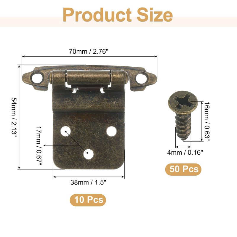 sourcing map 10 Pack Self Closing Cabinet Hinges, 3/8" Overlay