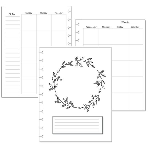 Undated 11-Disc Flora Theme Monthly Calendar Refill for Discbound Planners