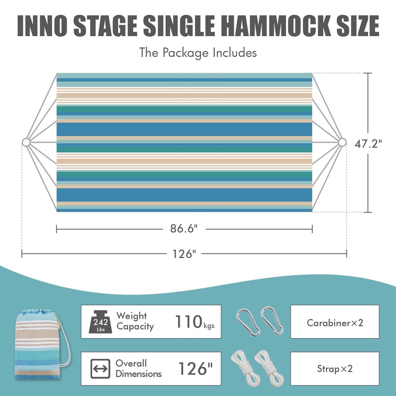 INNO STAGE Brazilian Hammock with Tree Straps, Carry Bag, Blue