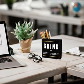 Grind Definition Entrepreneur Black Wooden Box Sign, Inspirational Office Decor Decorative Table Shelf Desk Decor, Rustic Workplace Farmhouse Home Cubicle Decor Office Decorations Desk Accessories