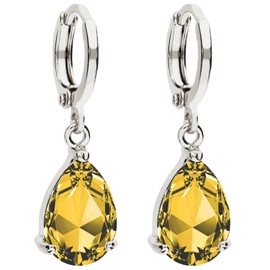 MYA art MYAWGOHR-73 Women's Hoop Earrings Hanging Earrings with Zirconia Stone Drop Oval Pendant Silver Citrine Yellow Gold-Plated, Stainless Steel, Cubic Zirconia