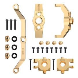 COOWOO RC Upgrade Parts Set for 1/18 TRX-4M RC Crawler Cars, Package Includes Caster Blocks, Steering Knuckles, Diff Covers, Rear Wheel Weights, and Steering Link, Made of Brass, Golden