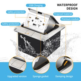 Vagueior Recessed Floor Electrical Outlet Kit,Waterproof Electrical Outlet Covcer Box,Hidden 4.8A USB+20A Tamper-Resistant Receptacle Outlet with Slow Damping ，ETL Certified,Stainless Steel(1 Pack)